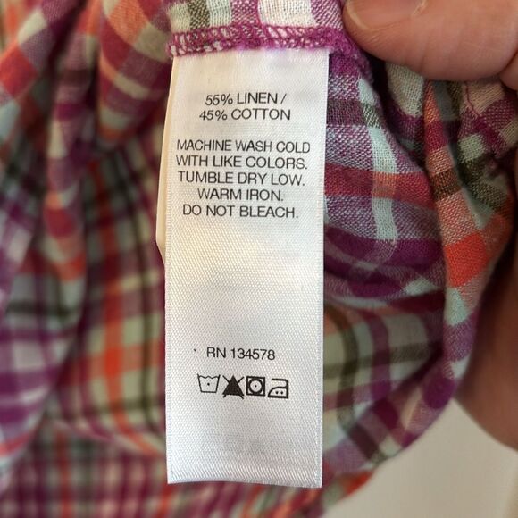 Vineyard Vines Women linen blend summer Plaid Button-Up Shirt work size 4 NWOT - Picture 7 of 9